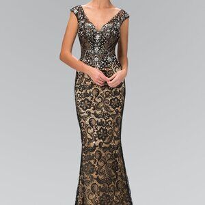 V-Neck Lace Sleeveless Evening Dress GSGL2059